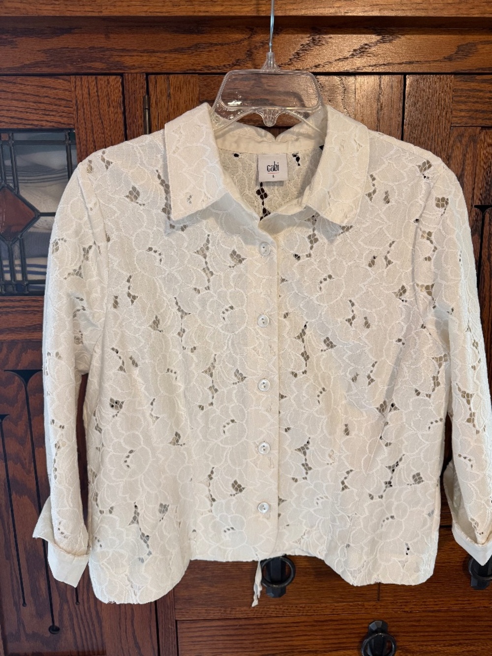 CAbi lace 3/4 sleeve light summer jacket, Womens Large